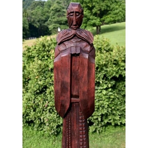 VTG Hand Carved Wooden Wood Monk Priest 18" Figure Praying Religious Statue EUC - Picture 2 of 7